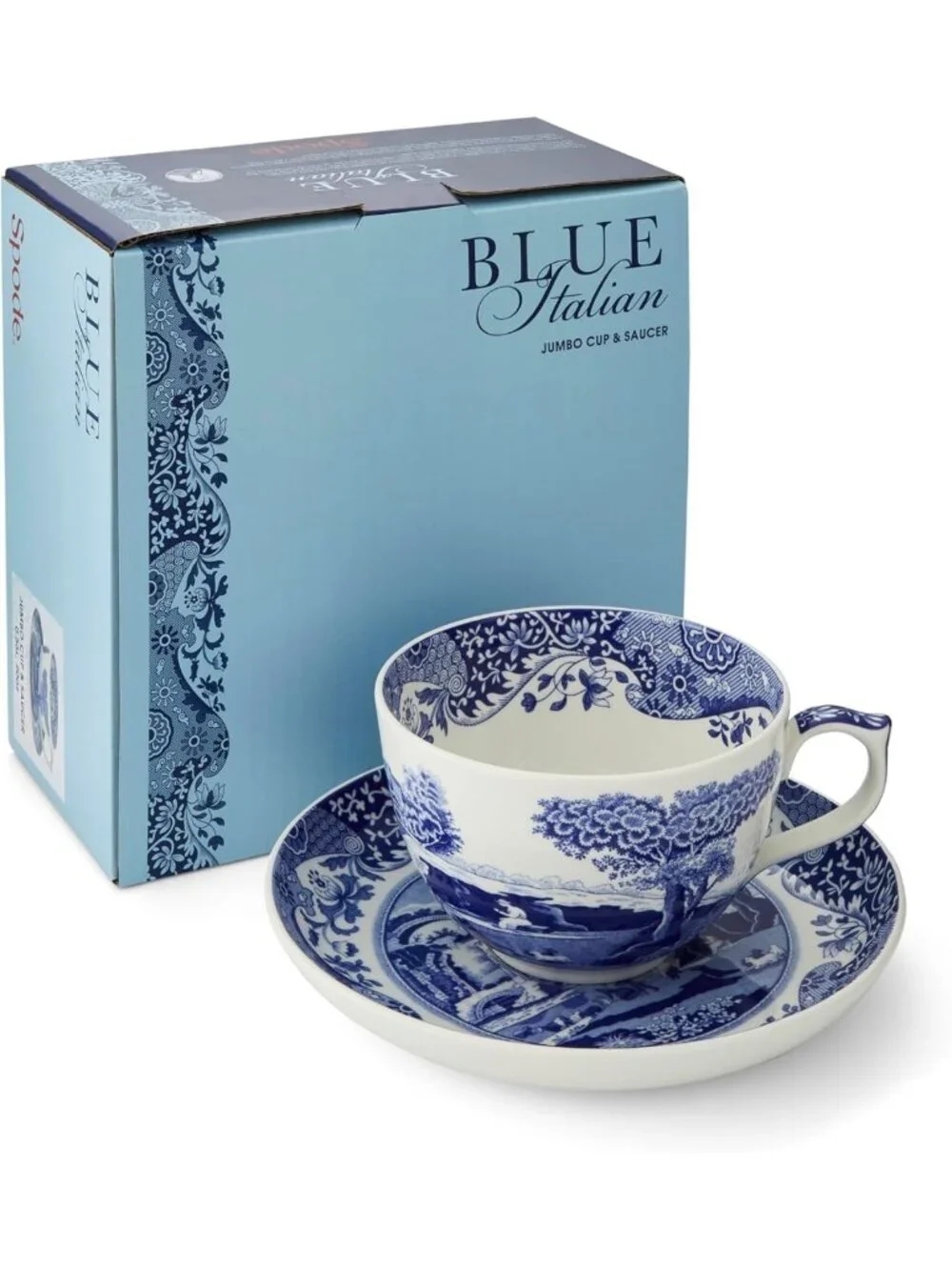 Blue Italian Jumbo Teacup & Saucer Set - 20oz Coffee Mug for Tea, Lattes & More